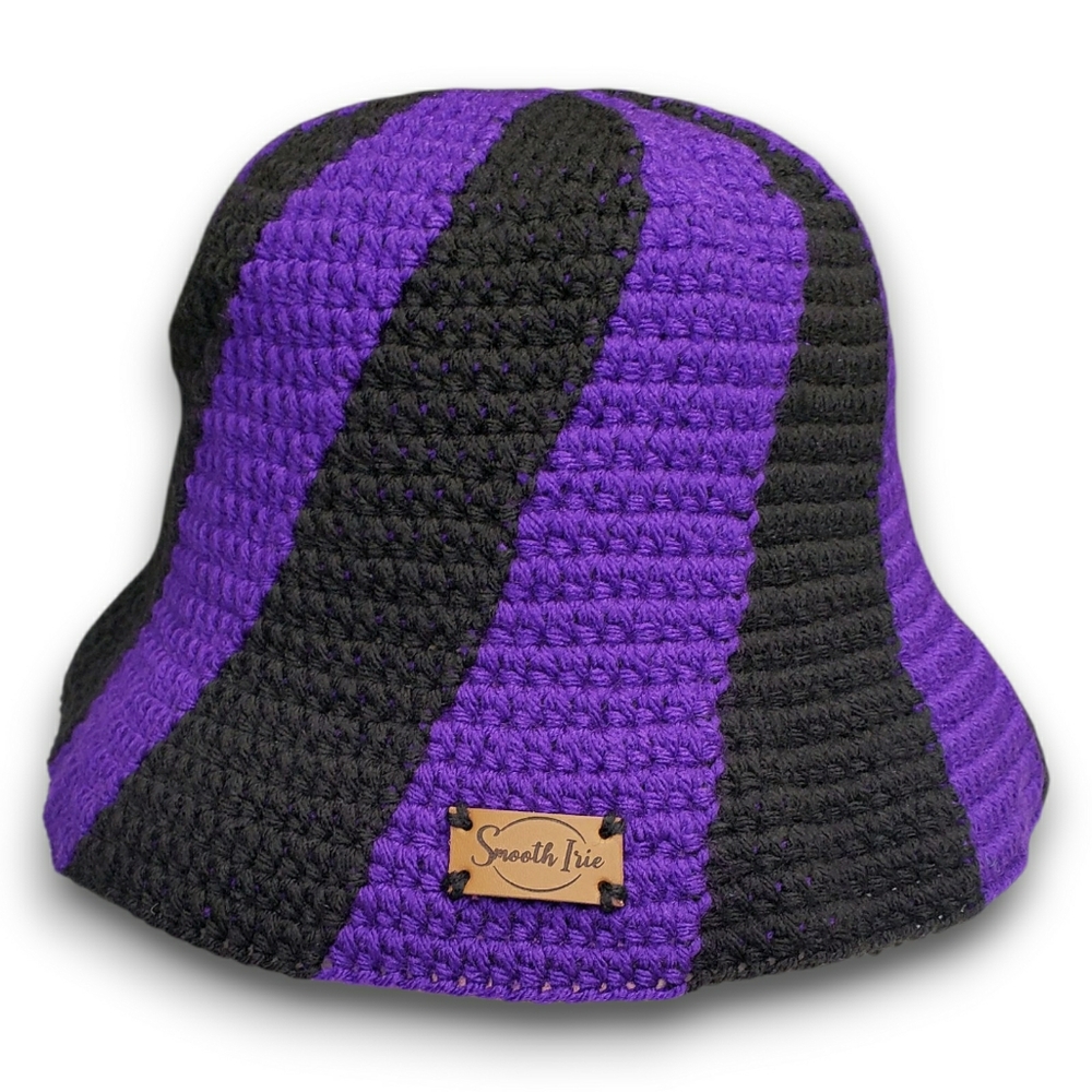 Swirl Candy Bucket Hat Smooth Irie Black & Purple Beach Sun Wednesday Halloween
